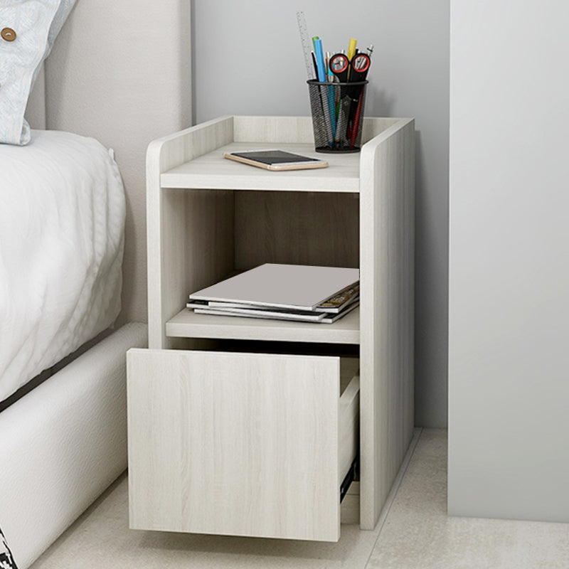 Modern Imitation Wood Night Table Open Storage 1-Drawer 20 Inch H Nightstand