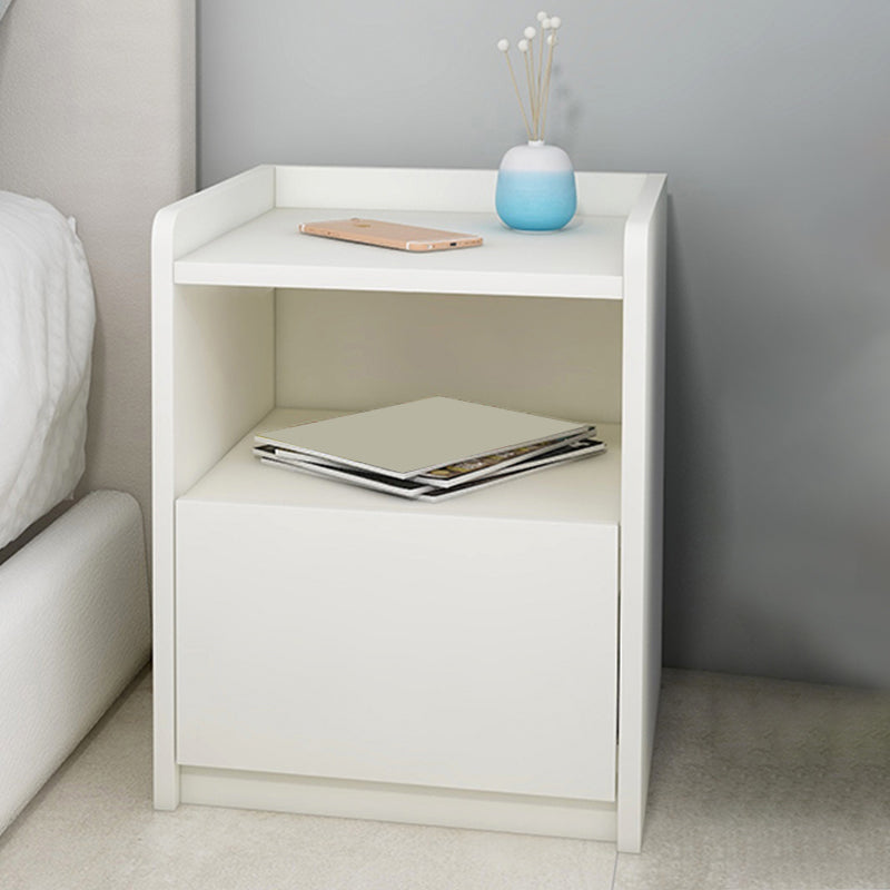 Modern Imitation Wood Night Table Open Storage 1-Drawer 20 Inch H Nightstand