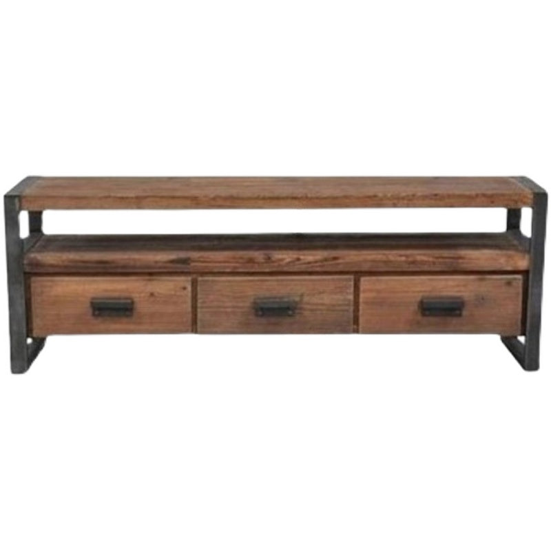 Industrial Wooden Media Console with Drawers, Brown Stand Console