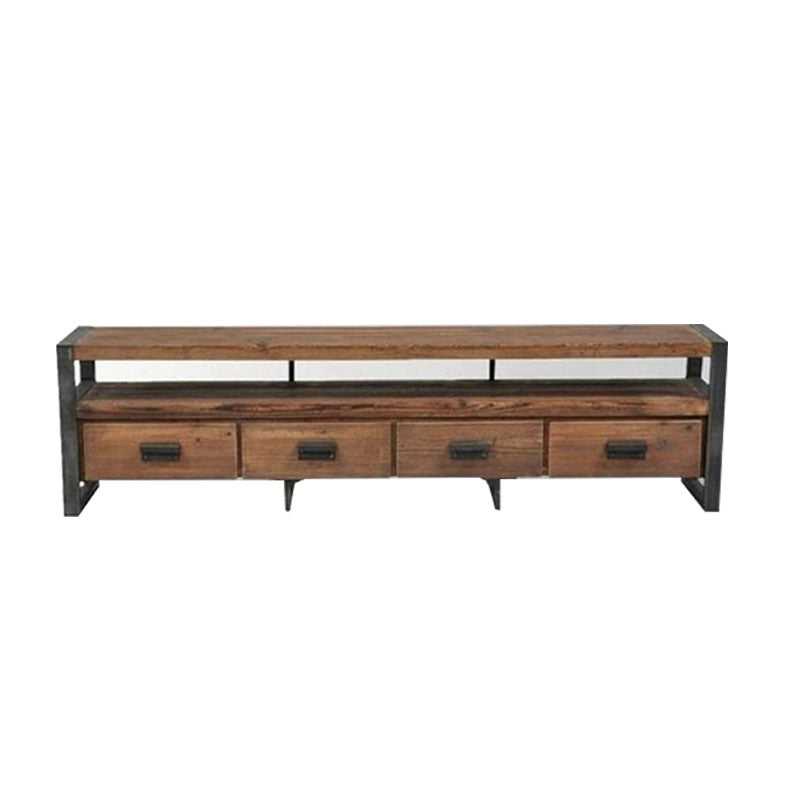 Industrial Wooden Media Console with Drawers, Brown Stand Console