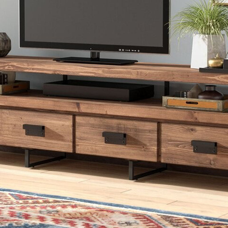 Industrial Wooden Media Console with Drawers, Brown Stand Console