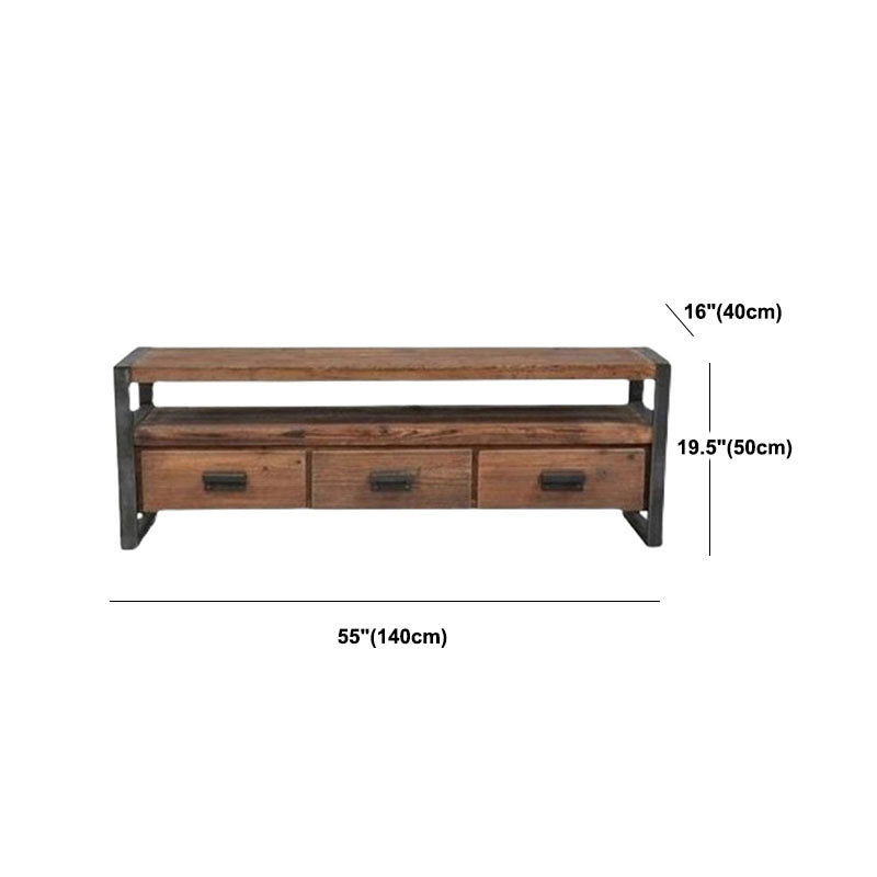 Industrial Wooden Media Console with Drawers, Brown Stand Console