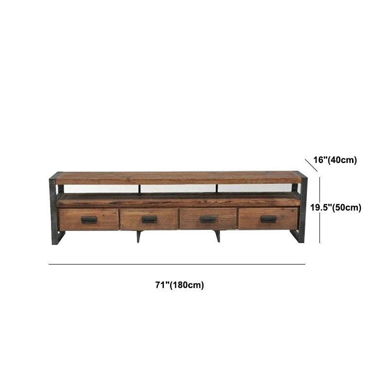 Industrial Wooden Media Console with Drawers, Brown Stand Console