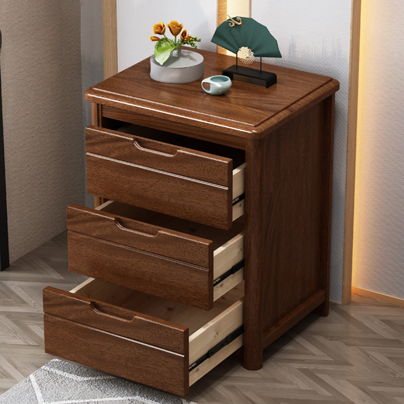 27 Inch H Nightstand Modern Solid Wood 3-Drawer Night Table in Brown