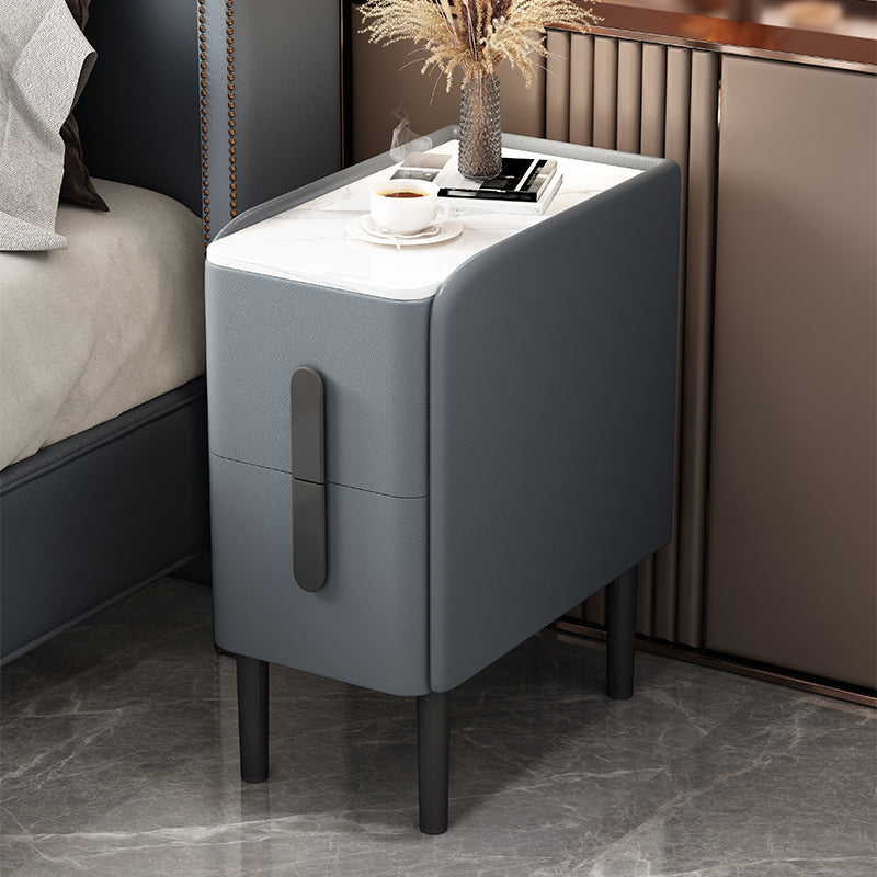 Modern 20 Inch H Night Table 2-Drawer Storage Stone Top Nightstand with Legs