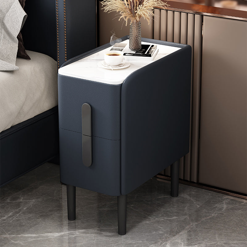 Modern 20 Inch H Night Table 2-Drawer Storage Stone Top Nightstand with Legs