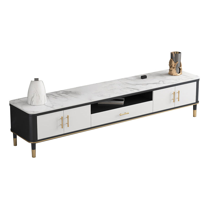 White Stone Top TV Cabinet Luxurious 1-Open Shelf TV Stand Console with Cabinets