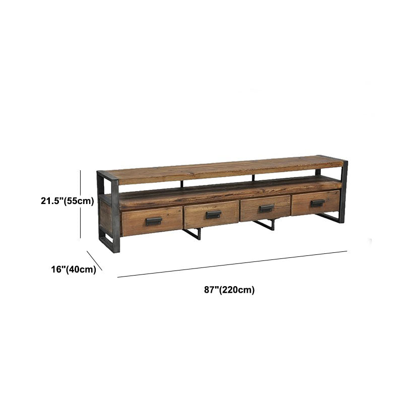 Industrial Style 4-Drawer TV Stand 21.65" H Wood & Iron Antique Brown TV Console