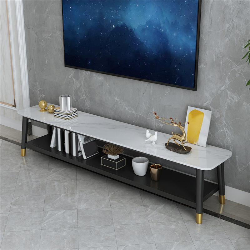 Contemporary Metal TV Stand Console Slate Top TV Media Stand with Shelf