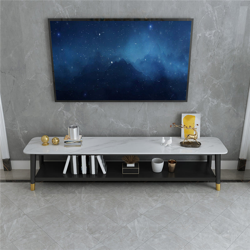 Contemporary Metal TV Stand Console Slate Top TV Media Stand with Shelf