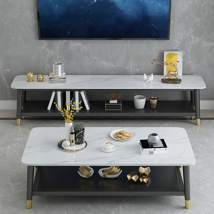 Contemporary Metal TV Stand Console Slate Top TV Media Stand with Shelf