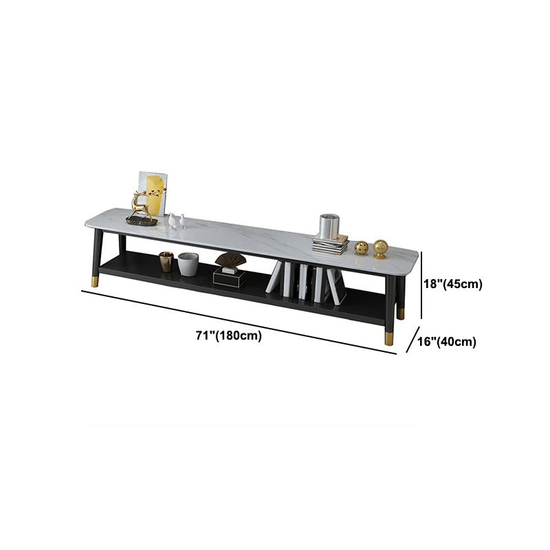 Contemporary Metal TV Stand Console Slate Top TV Media Stand with Shelf