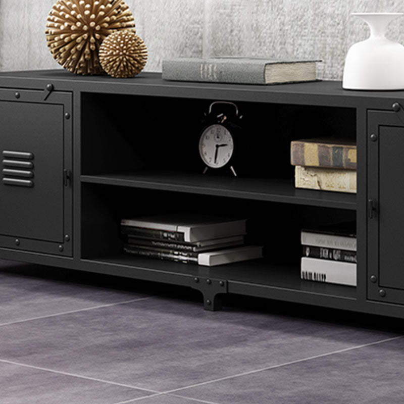 Industrial Metal TV Stand Console 2 Doors Black Media Console TV Stand