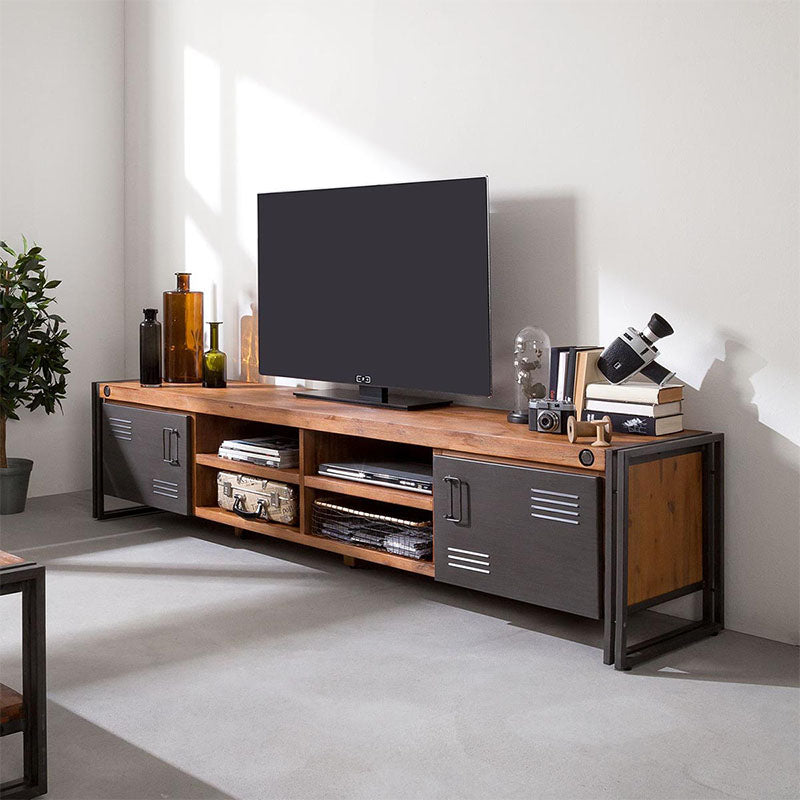 Industrial TV Media Console Solid Wood TV Media Stand with 2 Doors