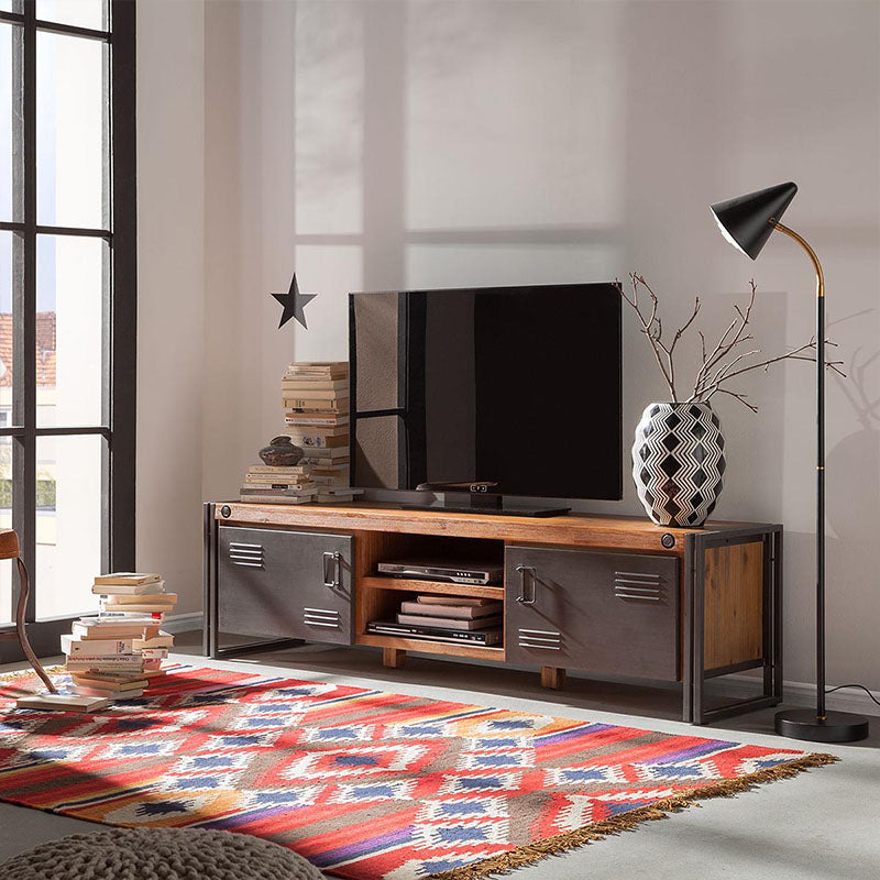 Industrial TV Media Console Solid Wood TV Media Stand with 2 Doors