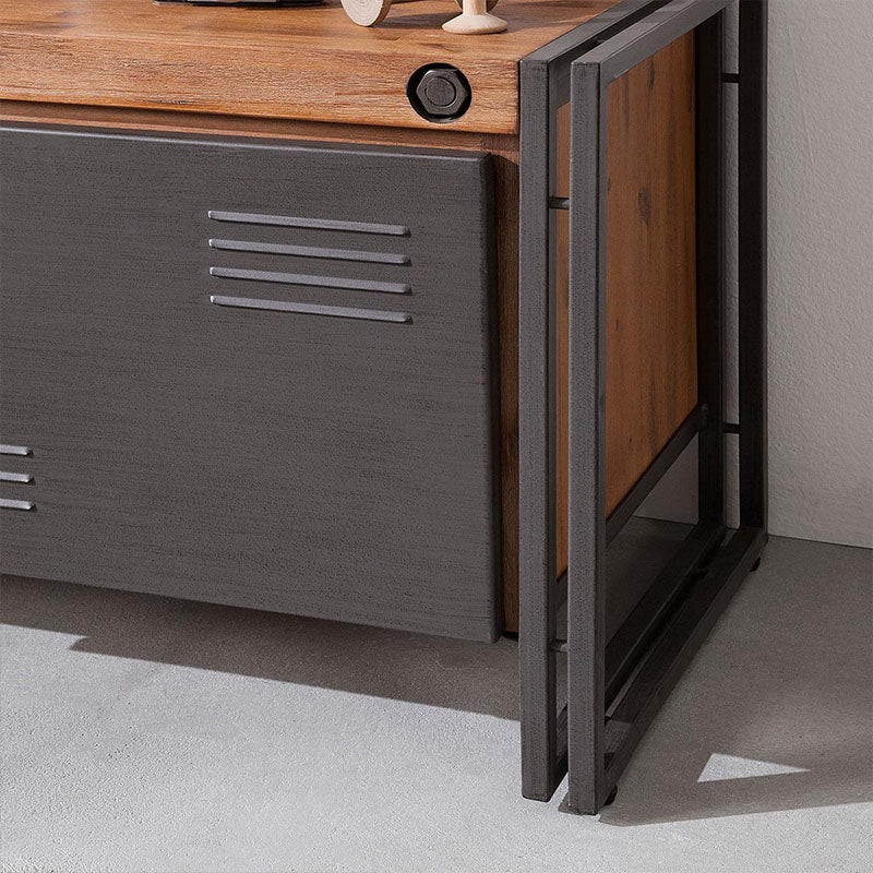 Industrial TV Media Console Solid Wood TV Media Stand with 2 Doors