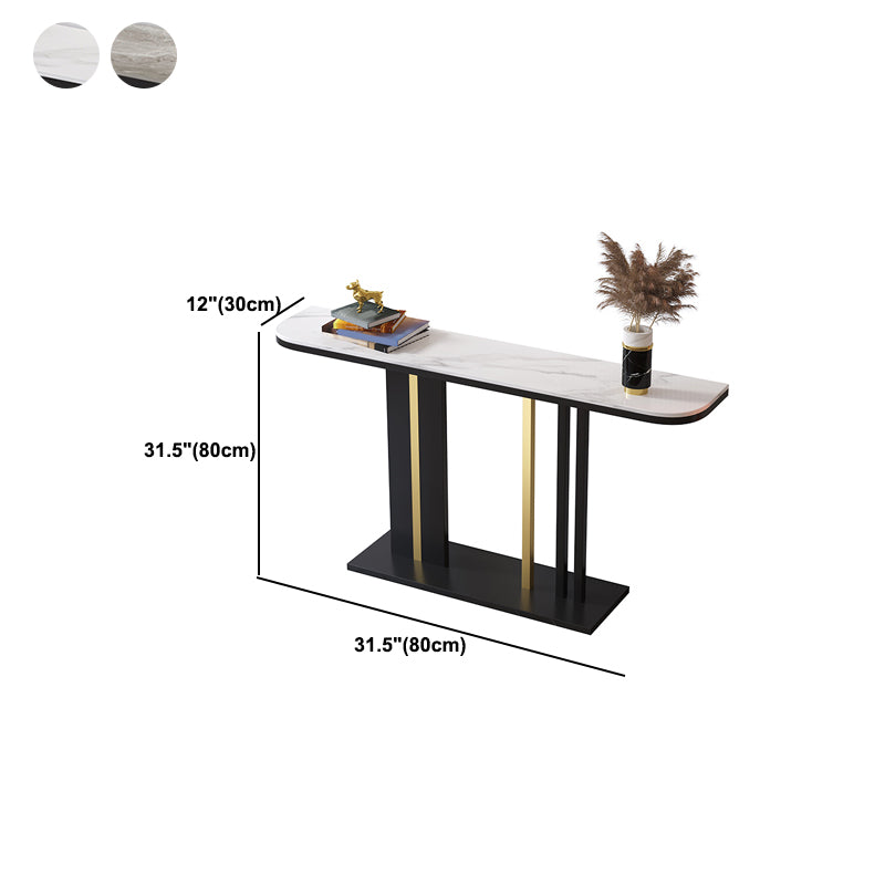 Glam Slate Sofa Table Iron Half Moon Stain Resistant Pedestal Console Table