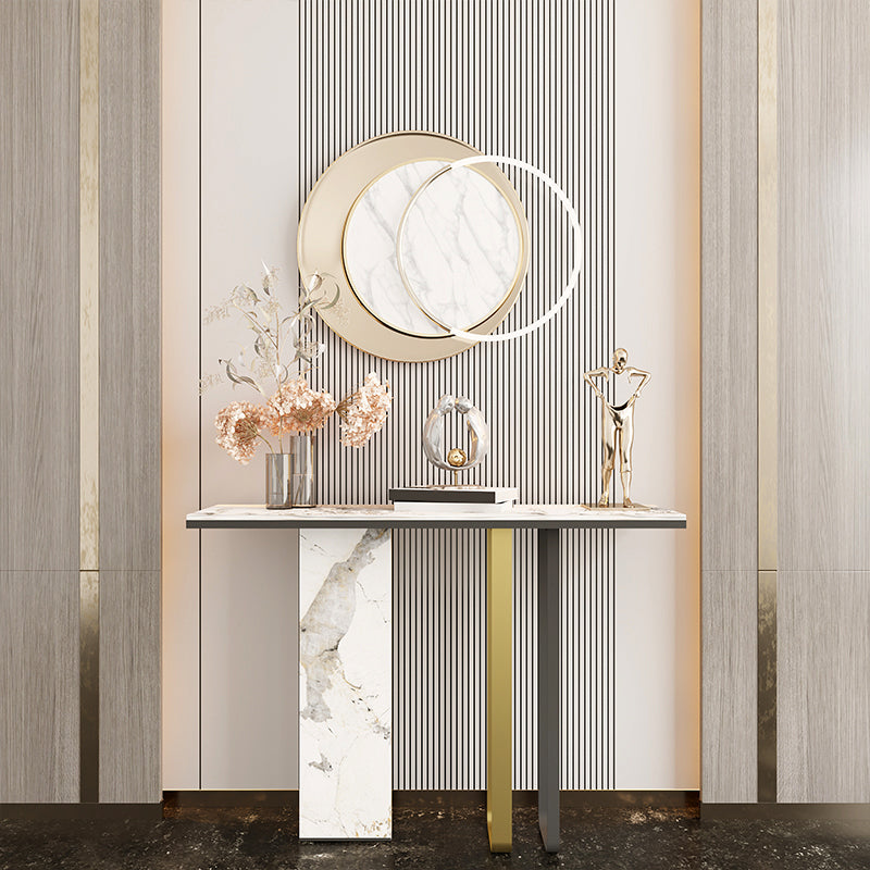 Glam Rectangle Top Accent Table with Abstract Base Console Table