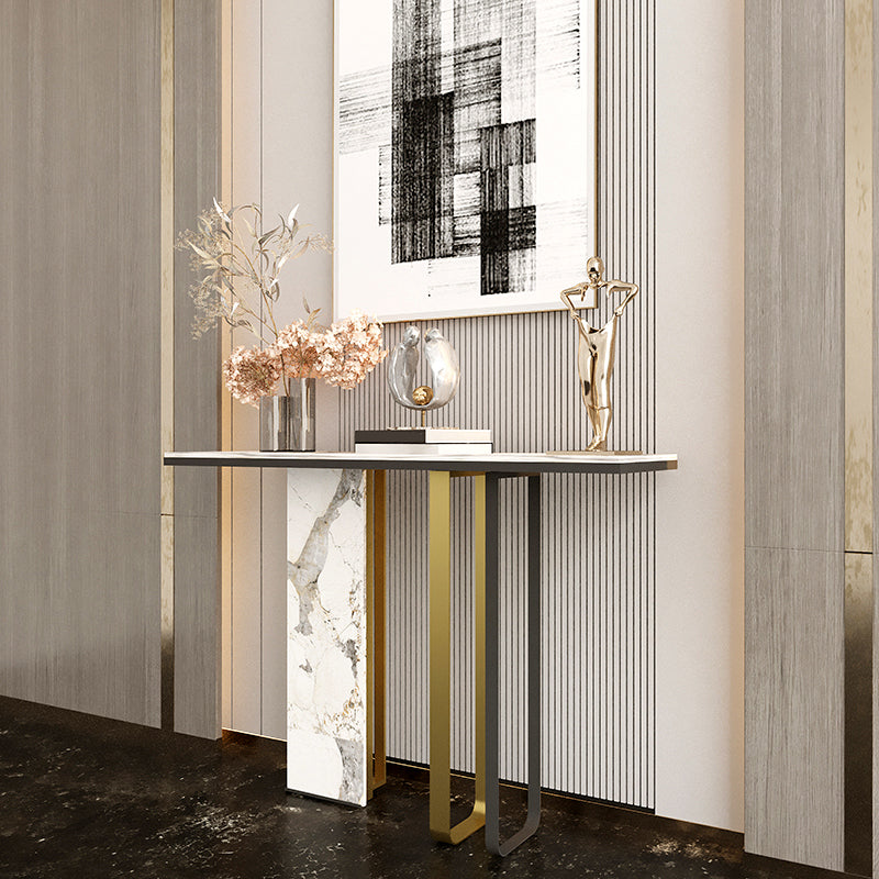 Glam Rectangle Top Accent Table with Abstract Base Console Table