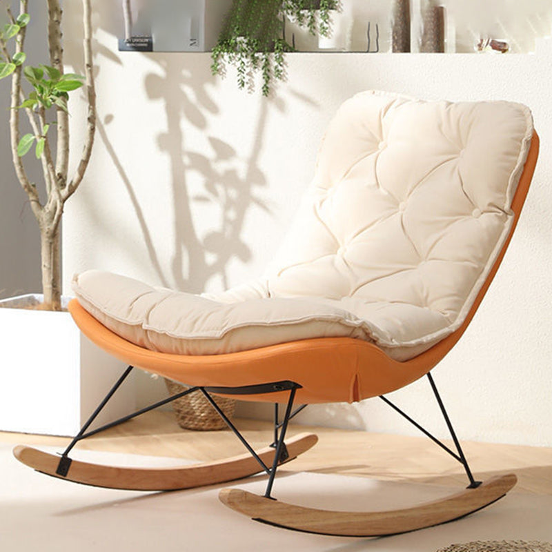 Glam Suede and Metal Rocker Chair Reclining with Padded Seat Rocking Chair for Living Room