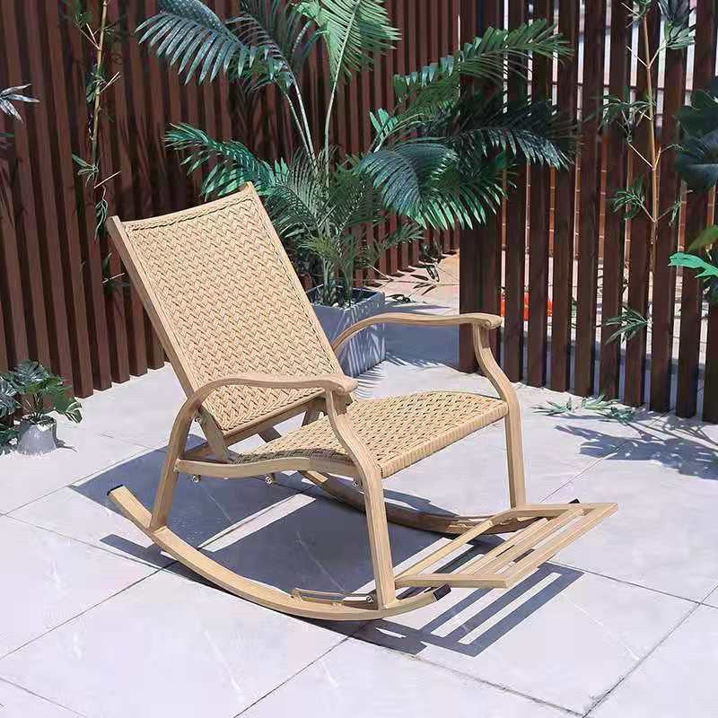 Rattan Natural Rocker Chair Modern Spindle Rocking Chair 25.2" x 41.3" x 35.4" for Outdoor