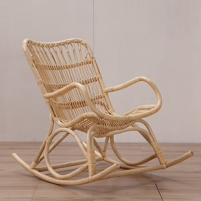 Natural Rattan Rocking Accent Chair Contemporary Reclining Rocker Chair for Living Room