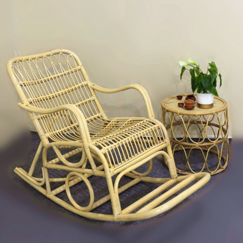 Natural Rattan Rocking Accent Chair Contemporary Reclining Rocker Chair for Living Room