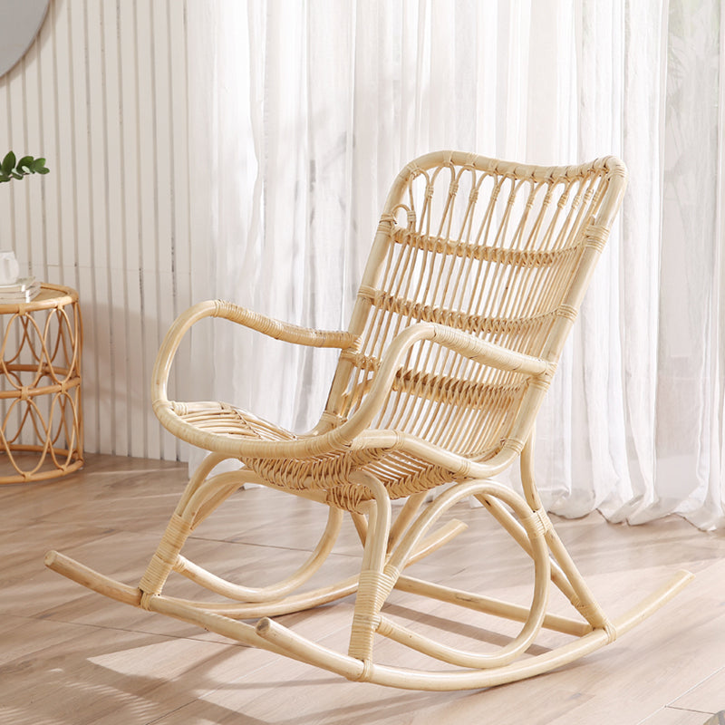 Natural Rattan Rocking Accent Chair Contemporary Reclining Rocker Chair for Living Room