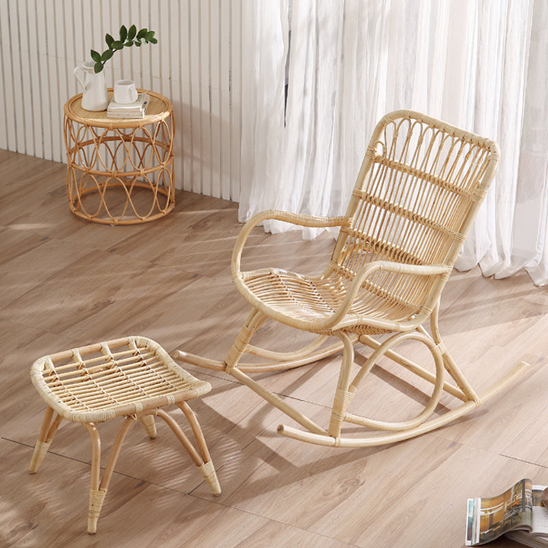 Natural Rattan Rocking Accent Chair Contemporary Reclining Rocker Chair for Living Room