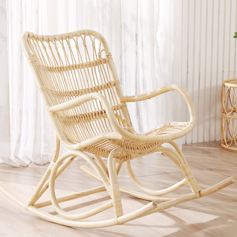 Natural Rattan Rocking Accent Chair Contemporary Reclining Rocker Chair for Living Room