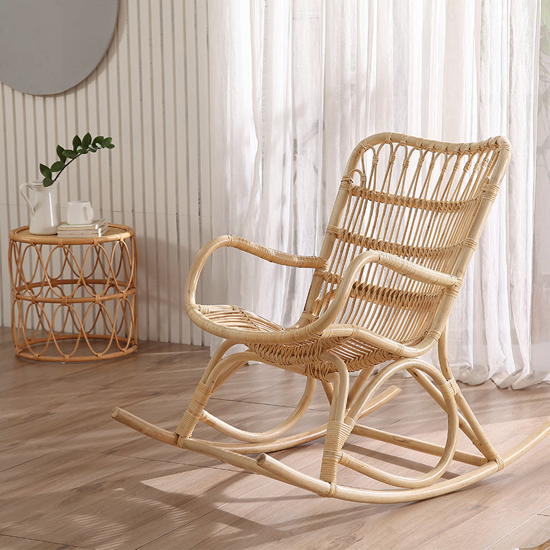 Modern Reclining Rocking Accent Chair Natural Rocking Chair Spindle for Living Room