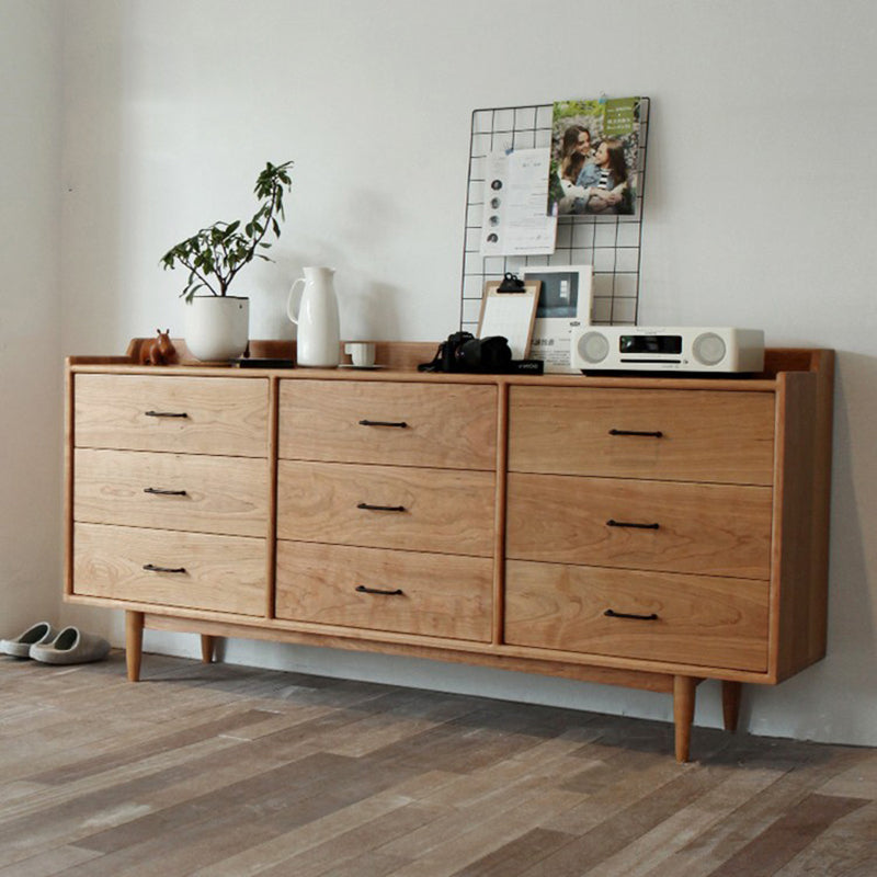 Modern 9-Drawer Sideboard Simple Pine Wood Buffet Table for Dining Room