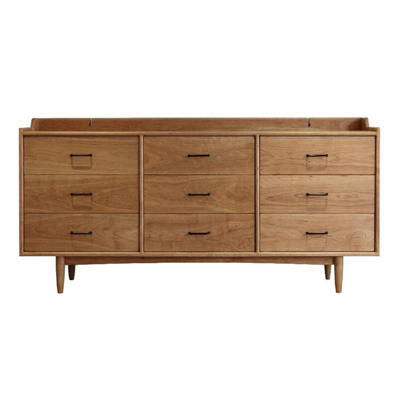 Modern 9-Drawer Sideboard Simple Pine Wood Buffet Table for Dining Room