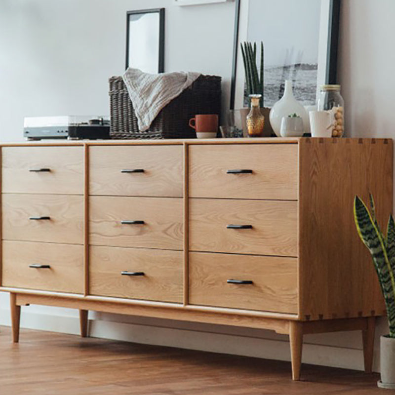 Modern 9-Drawer Sideboard Simple Pine Wood Buffet Table for Dining Room