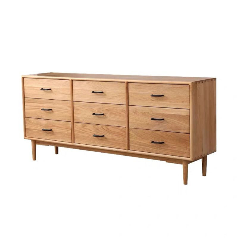 Modern 9-Drawer Sideboard Simple Pine Wood Buffet Table for Dining Room