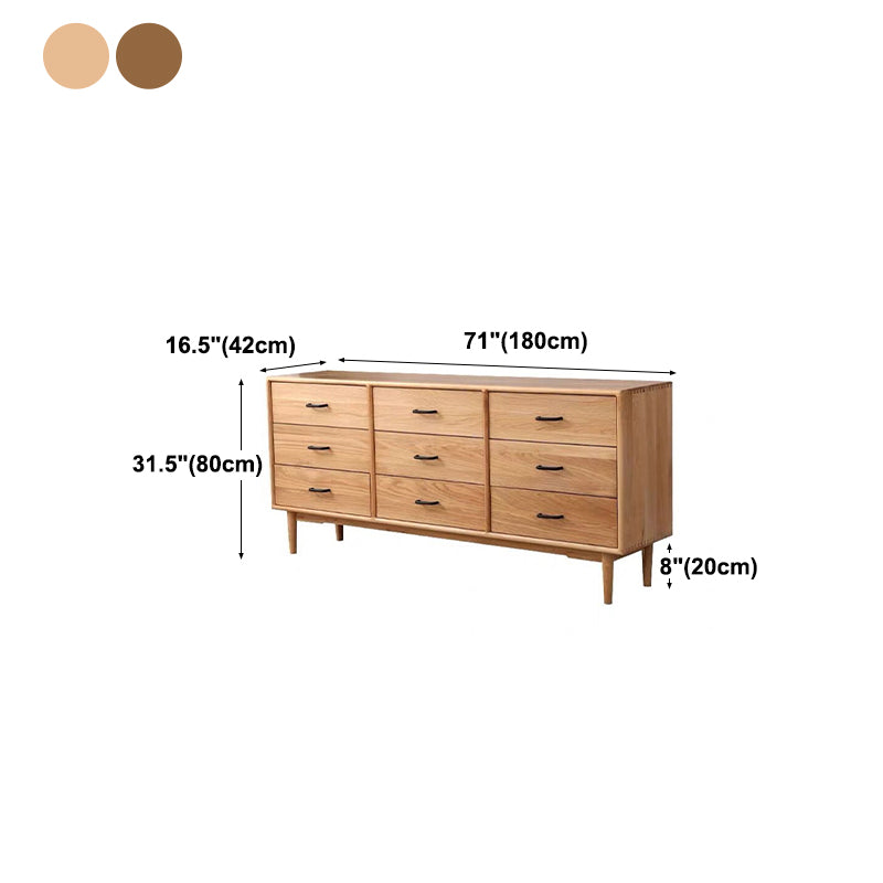 Modern 9-Drawer Sideboard Simple Pine Wood Buffet Table for Dining Room