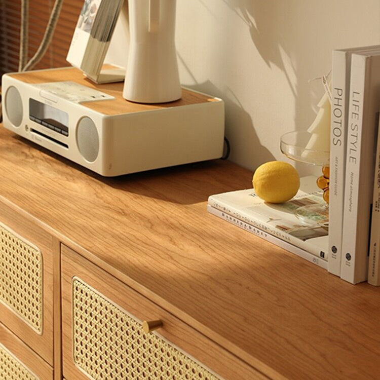 Modern Beige Sideboard Simple Pine Wood Buffet Table with Drawer for Dining Room