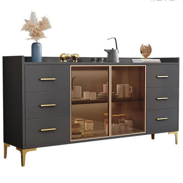 Modern Engineered Wood Sideboard Dining Room 35.4"H Buffet Server with Glass Doors