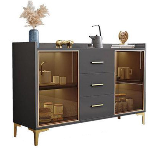 Modern Engineered Wood Sideboard Dining Room 35.4"H Buffet Server with Glass Doors