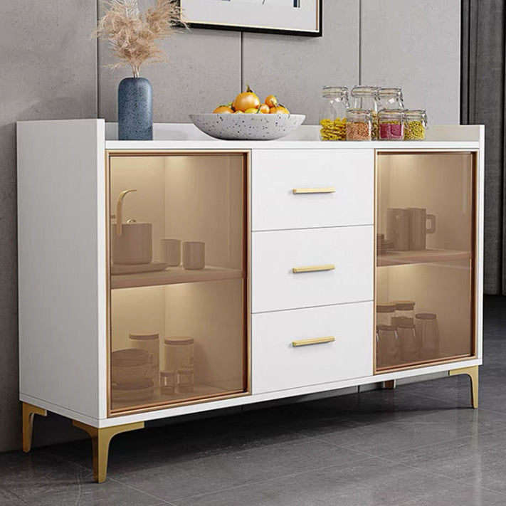 Modern Engineered Wood Sideboard Dining Room 35.4"H Buffet Server with Glass Doors