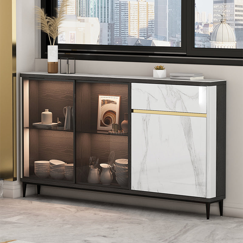 Glass Door Wood Sideboard Modern Credenza with Storage for Living Room