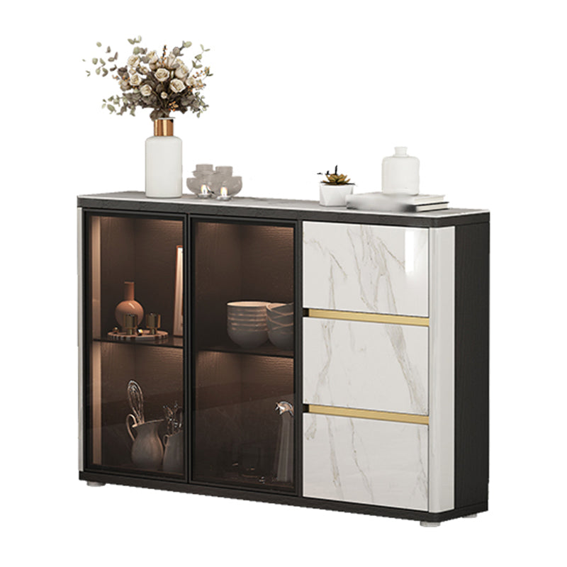 Glass Door Wood Sideboard Modern Credenza with Storage for Living Room