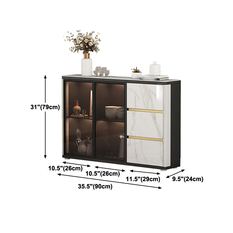 Glass Door Wood Sideboard Modern Credenza with Storage for Living Room