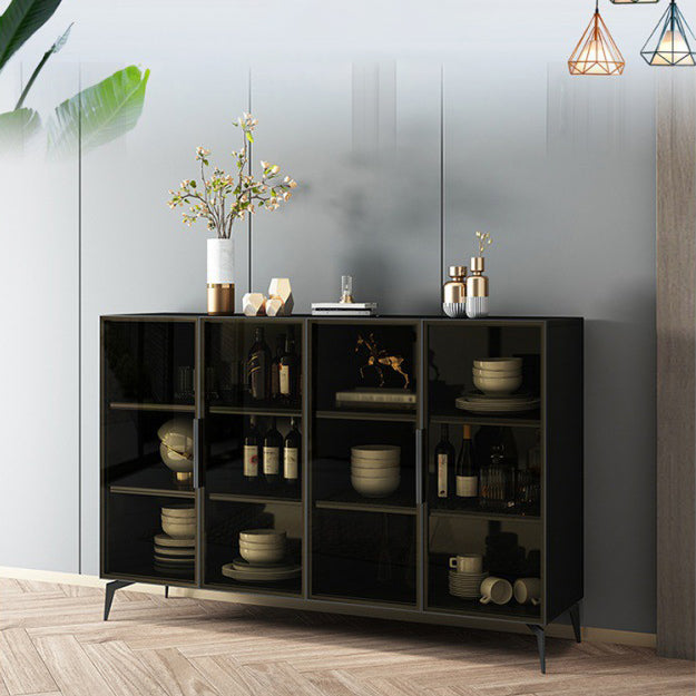 Modern Style Glass Sideboard Dining Room 36.6"H Buffet Server in Black