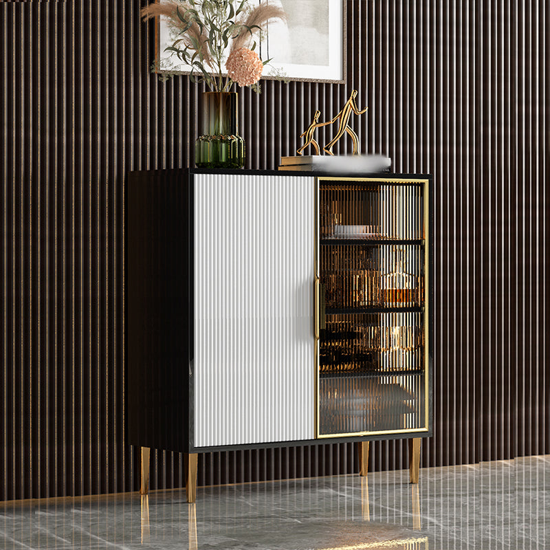 Glass Door Wood Sideboard Glam Server Cabinet with Storage for Dining Room