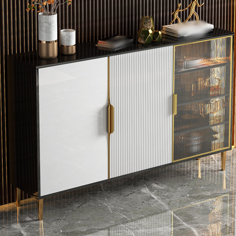 Glass Door Wood Sideboard Glam Server Cabinet with Storage for Dining Room