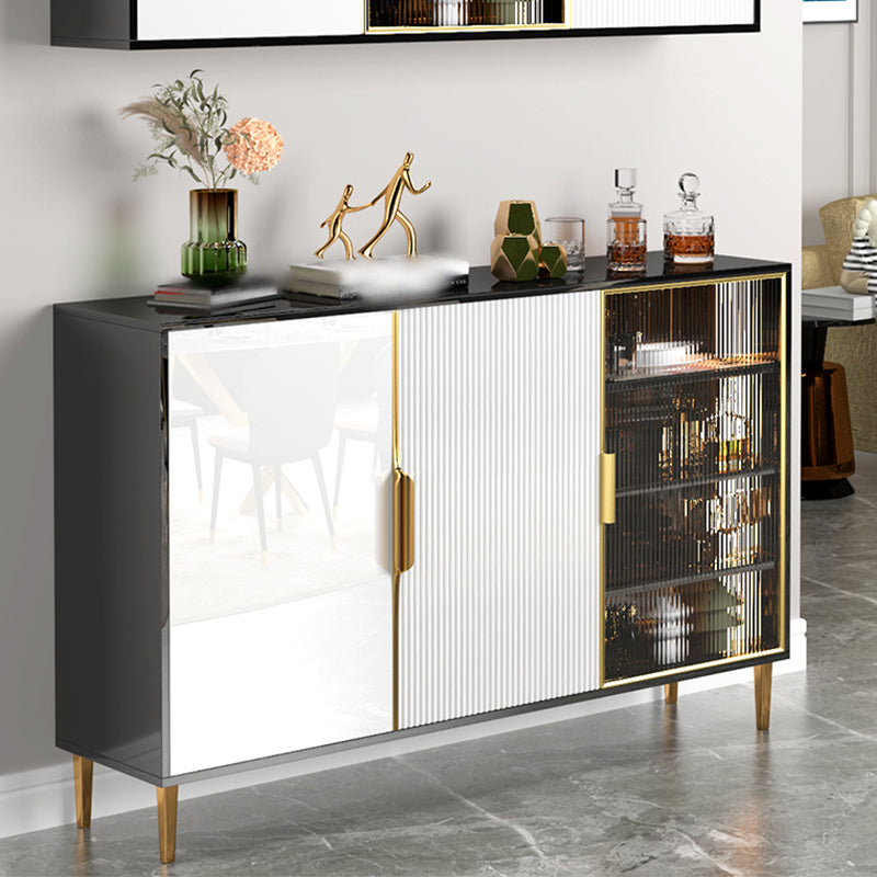 Glass Door Wood Sideboard Glam Server Cabinet with Storage for Dining Room