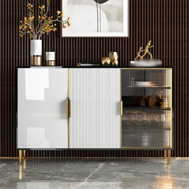 Glass Door Wood Sideboard Glam Server Cabinet with Storage for Dining Room