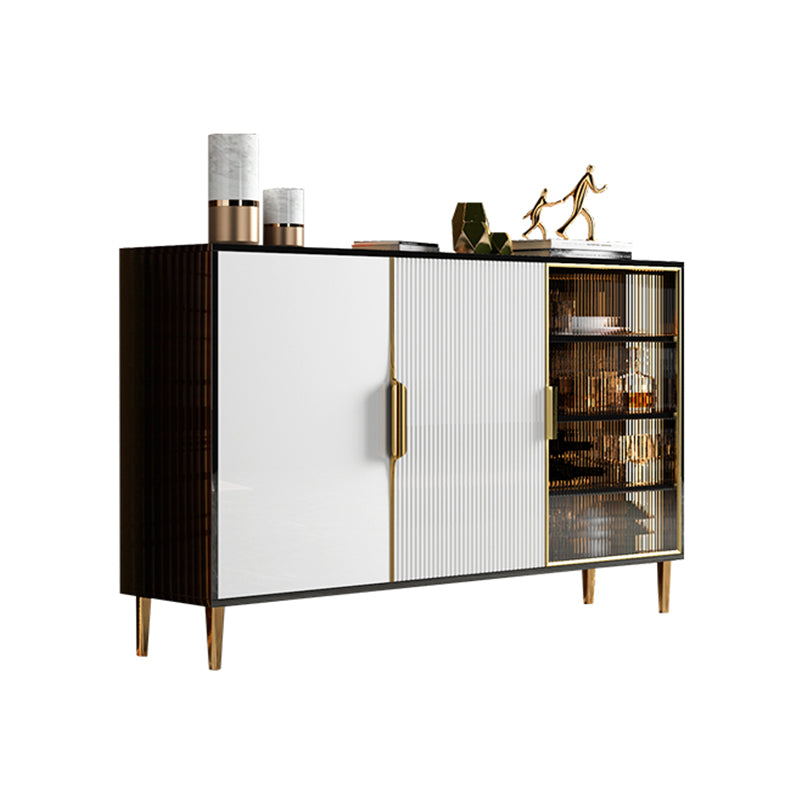 Glass Door Wood Sideboard Glam Server Cabinet with Storage for Dining Room