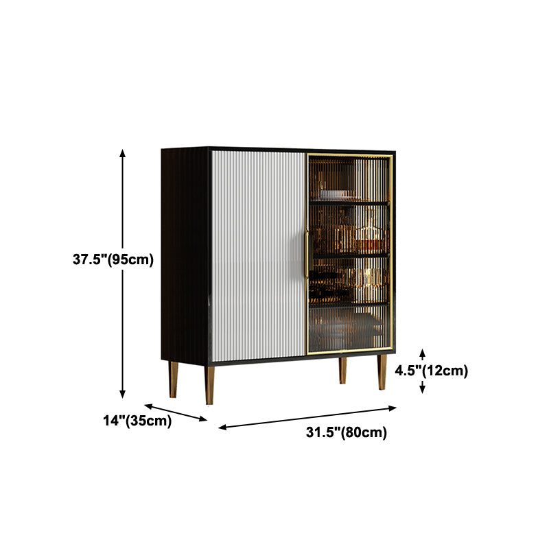 Glass Door Wood Sideboard Glam Server Cabinet with Storage for Dining Room